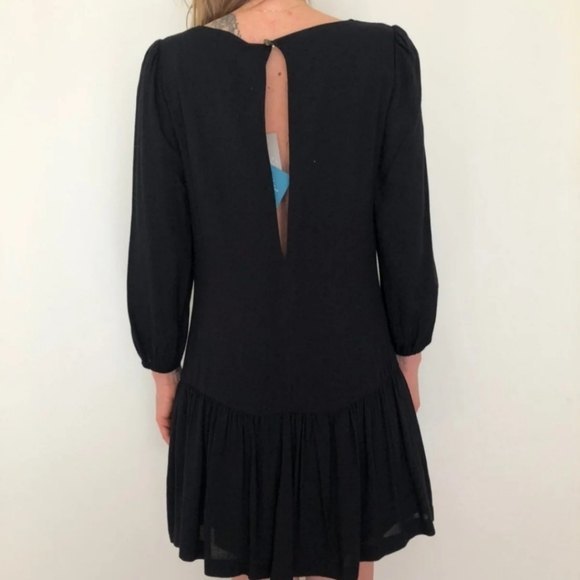 Anthropologie Meadow Rue Minutiae Black Drop Waist ruffle mini Dress - Picture 3 of 11